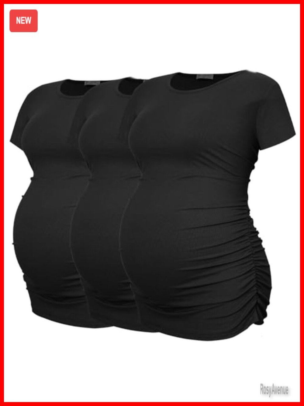 Ribbed Ruched Maternity T-Shirts 3 Pack Crew Neck Short Sleeve
